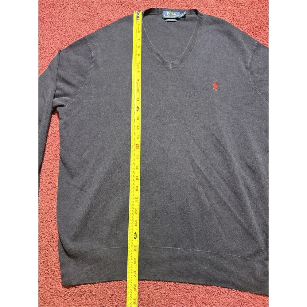 Polo Ralph Lauren V Neck Sweater Long Sleeve Mens XL Blue Pima Cotton Preppy